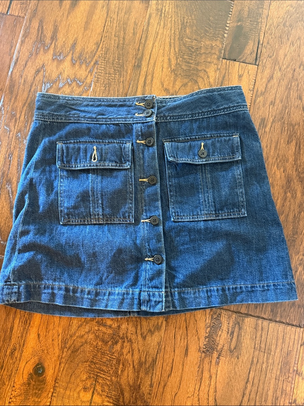 Gap 1969 Soft Denim Button-Front Mini Skirt with Front Pockets - Dark Blue